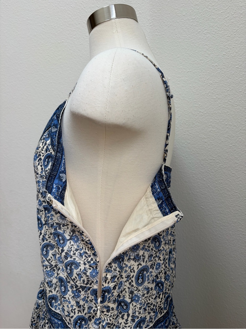 Abercrombie Babydoll Mini Dress Paisley Sundress Cotton Blue White Size Medium - Picture 6 of 13